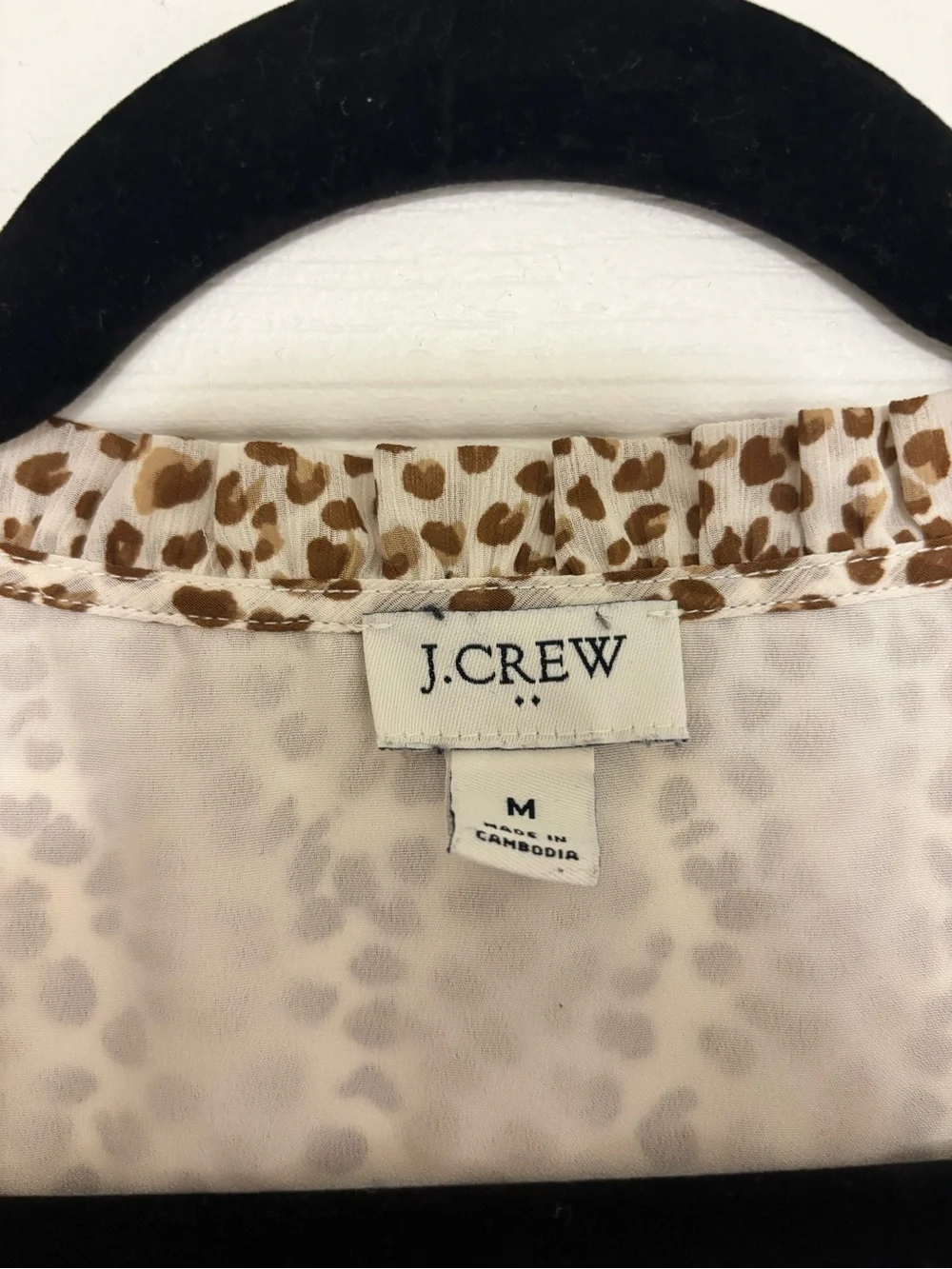 J. Crew Cream and Brown Leopard-Print Ruffle V-Neck Blouse